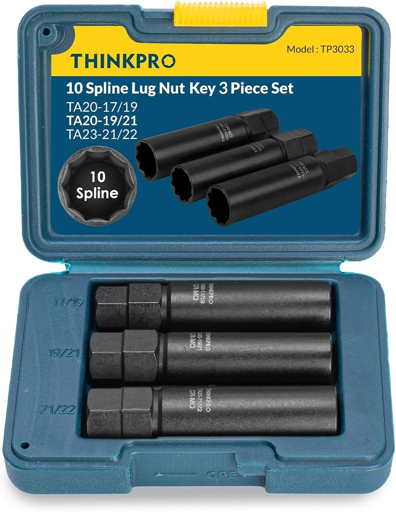 Thinkpro 10-Spline Lug Nut Key, Compatible with Bimecc 10-Spline Lug Nuts and Bolts, 10-Point Wheel Lock Socket for Easy Removal (3-Piece Pack) - Image 1
